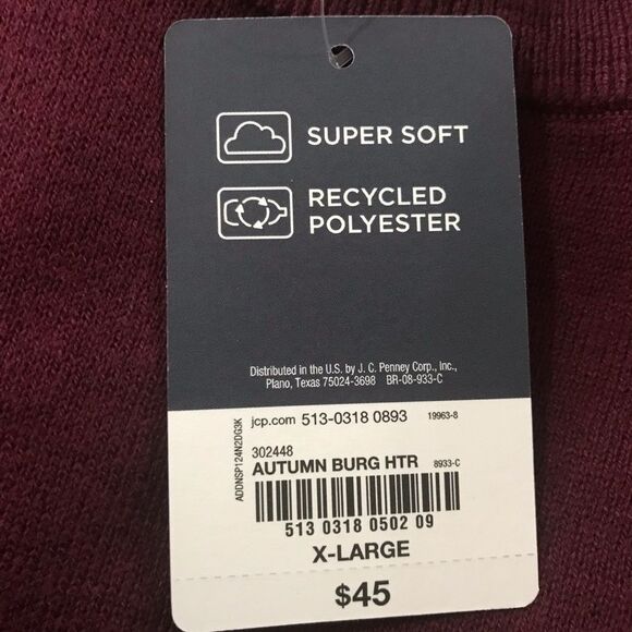 St. John’s Bay Super Soft Men’s Crew Neck Sweater Burgandy Sz XL NEW NWT - Picture 4 of 6